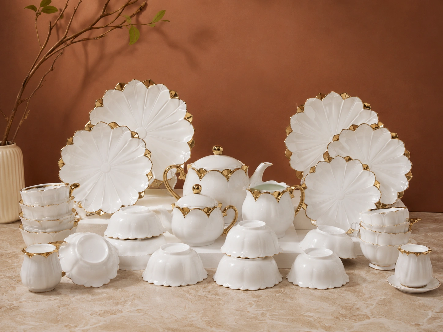 Royal Petal Gold Dinner Set by Hira Industries