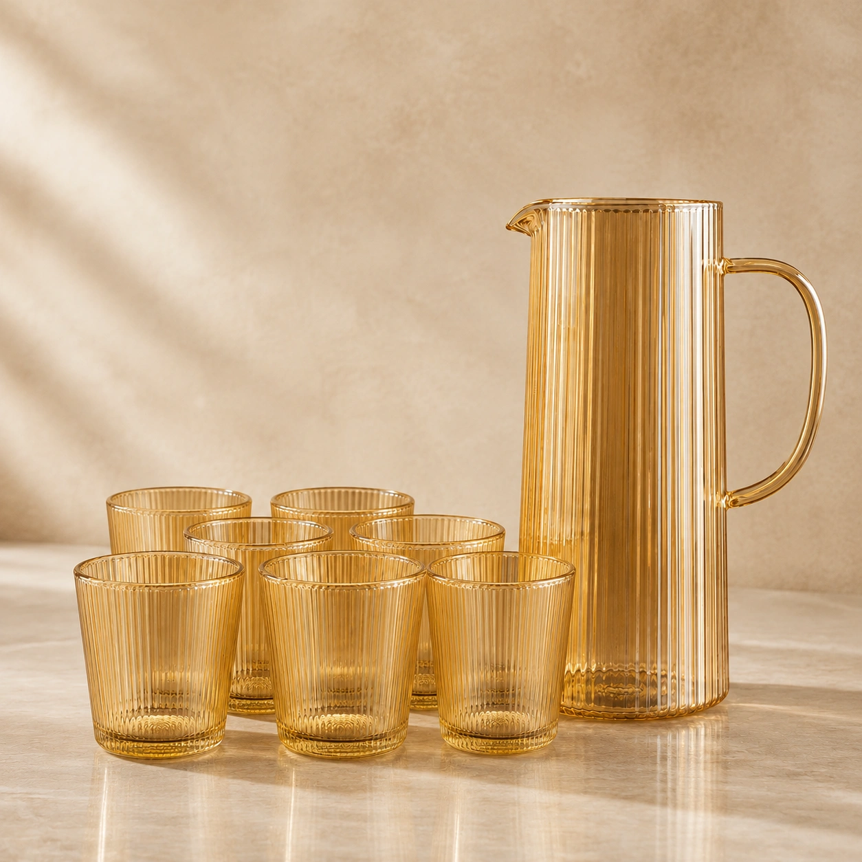 Amber Ribbed Glass Jug Set by Hira Industries