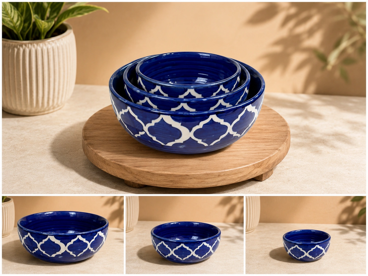 Cobalt Trellis Nested Bowl Set by Hira Industries