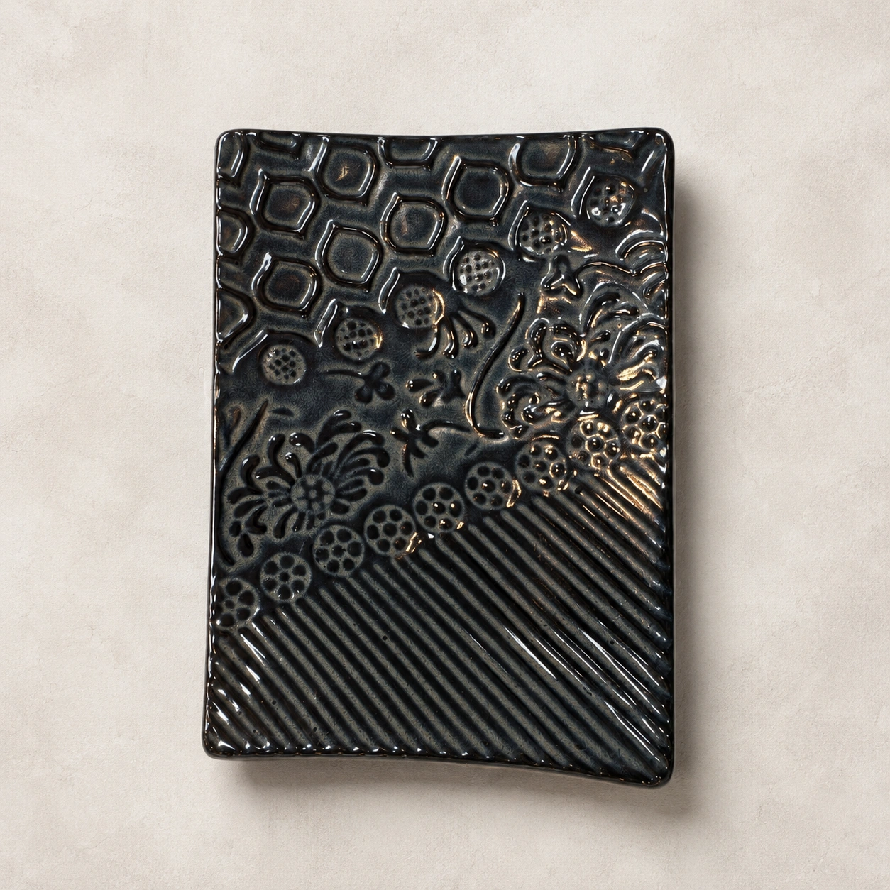 Midnight Floral Embossed Rectangle Platter by Hira Industries