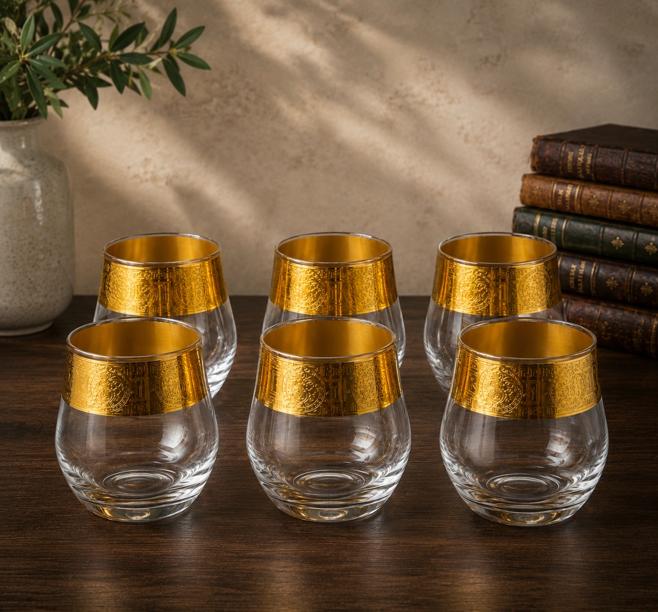 Royal Gold Medallion Glass Set by Hira Industries