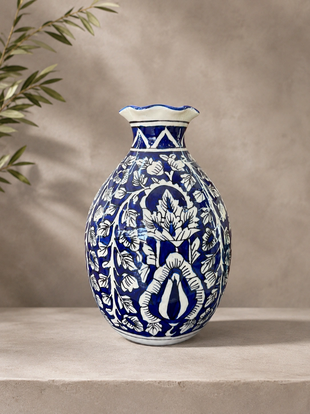 Indigo Lotus Heritage Ceramic Vase by Hira Industries
