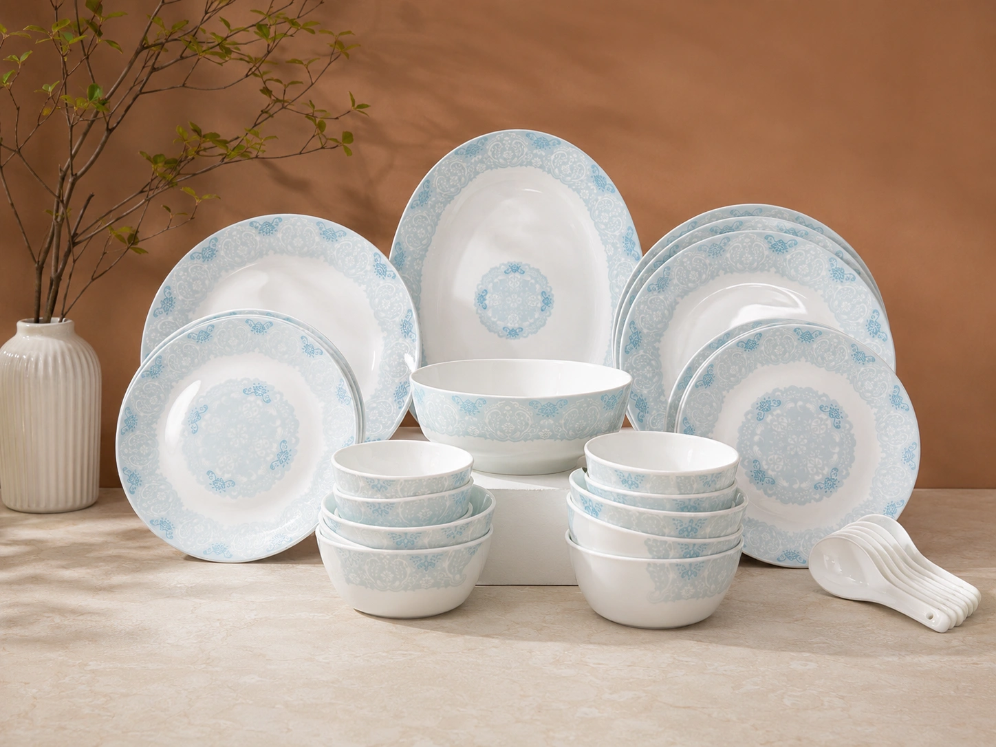 Frost Blue Lace Dinner Set by Hira Industries