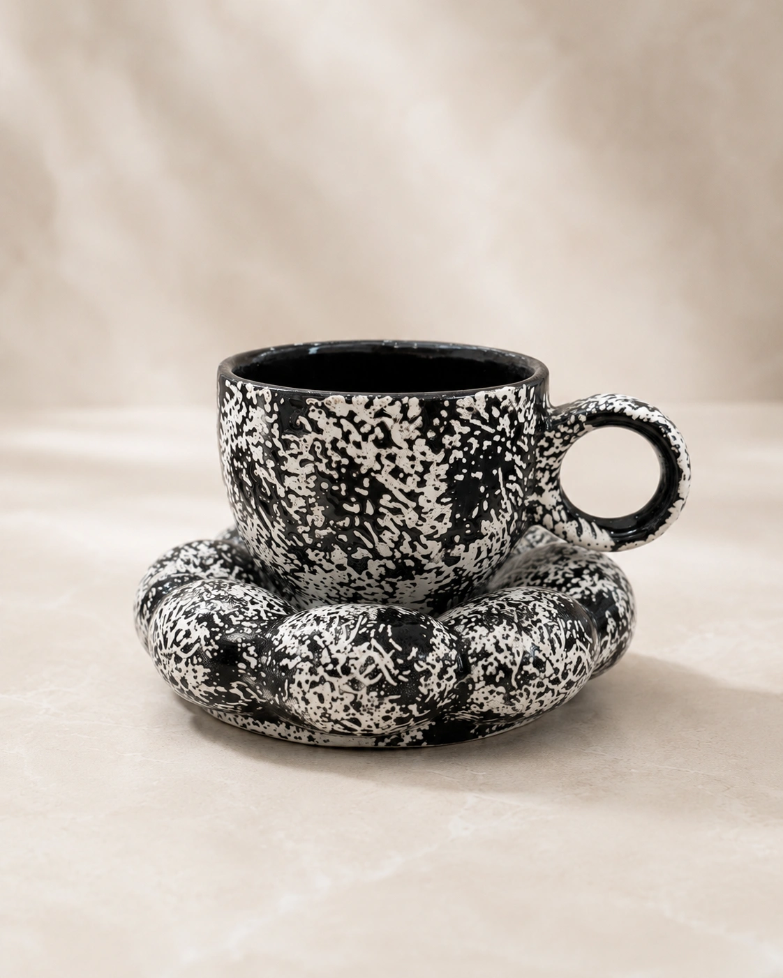 Monochrome Bloom Cup and Saucer by Hira Industries