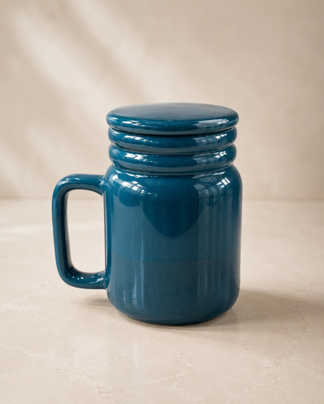 Deep Teal Lidded Mason Mug by Hira Industries