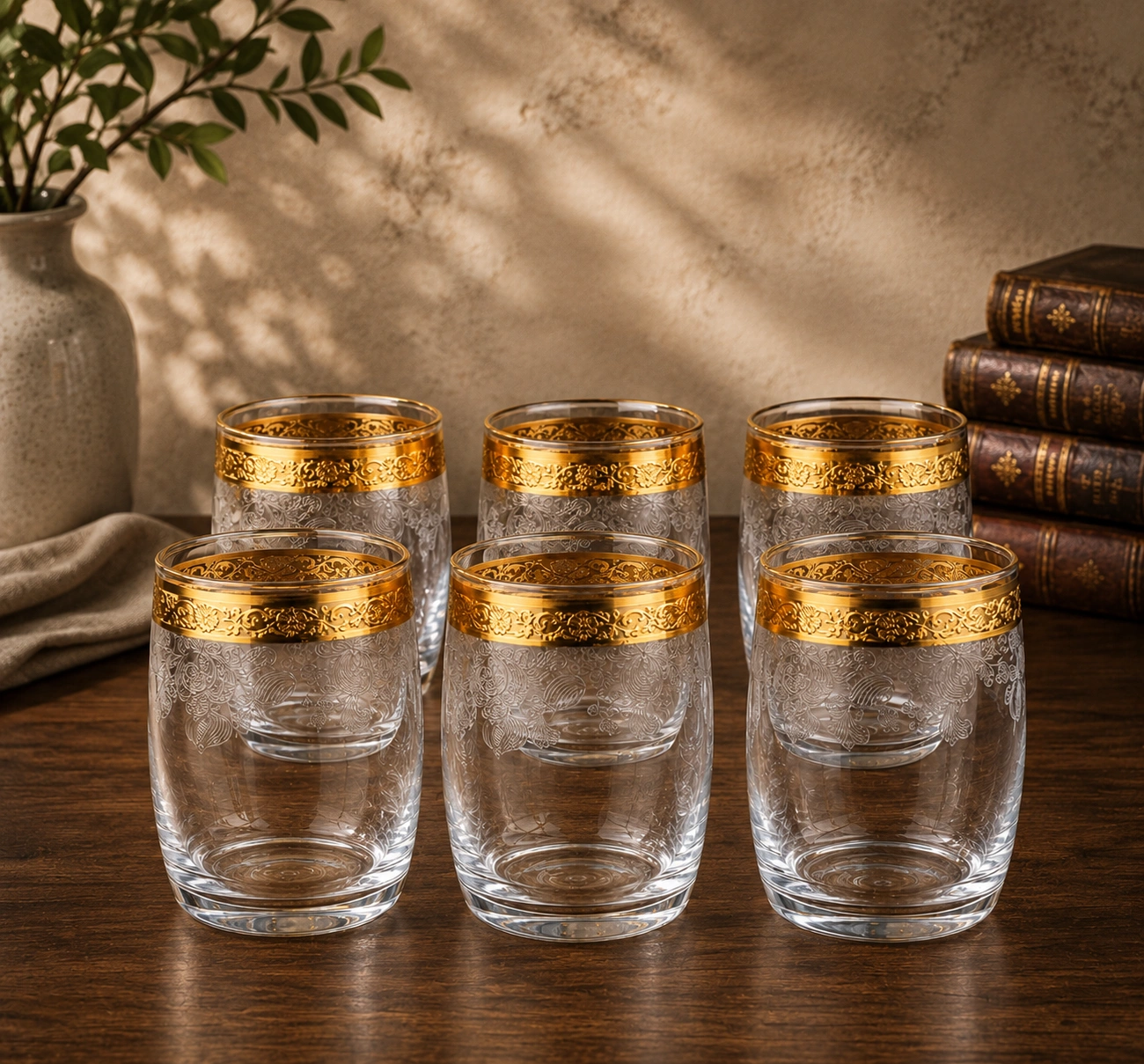 Royal Gold Floral Glass Set by Hira Industries