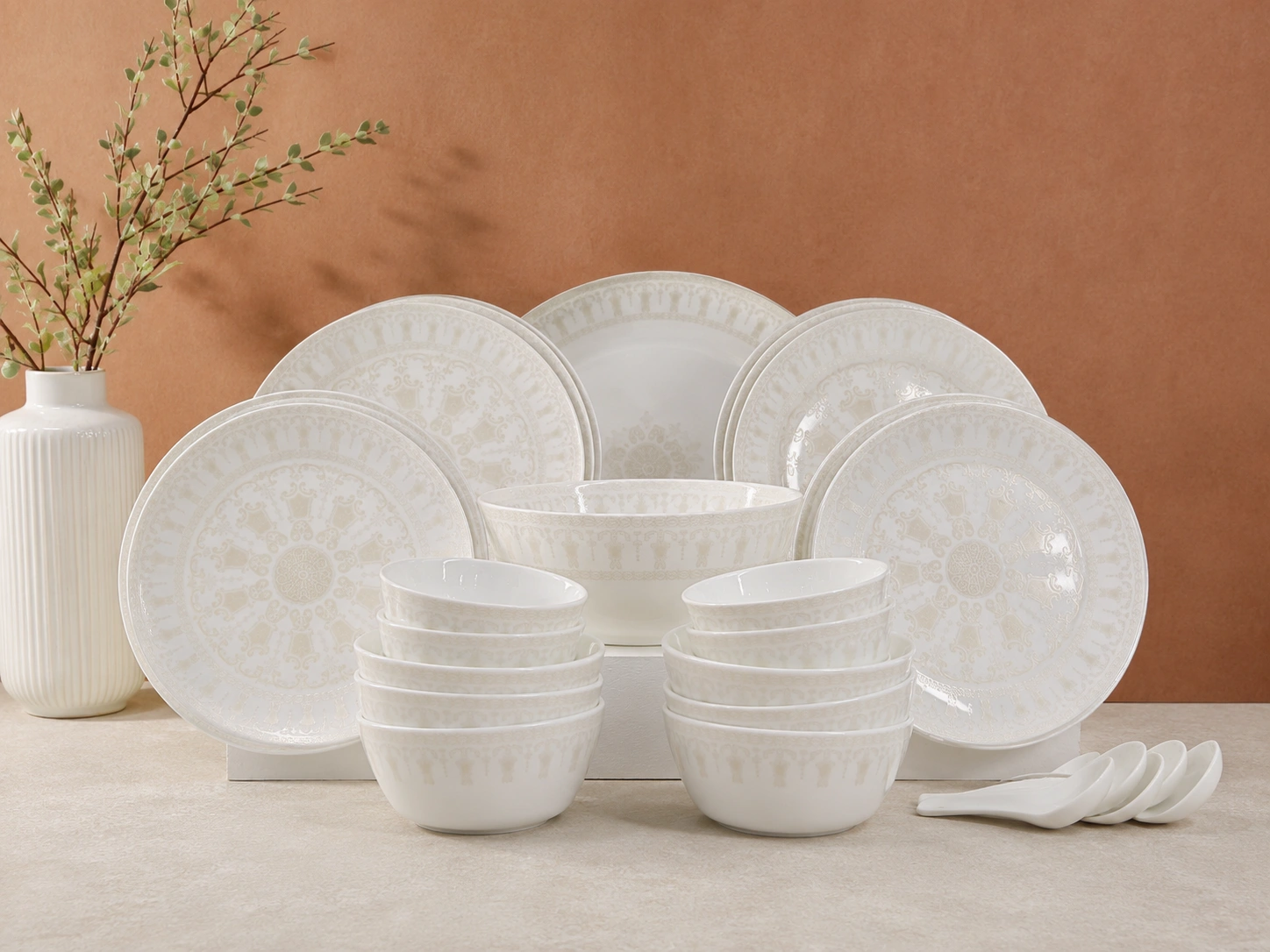 Ivory Medallion Dinner Set by Hira Industries