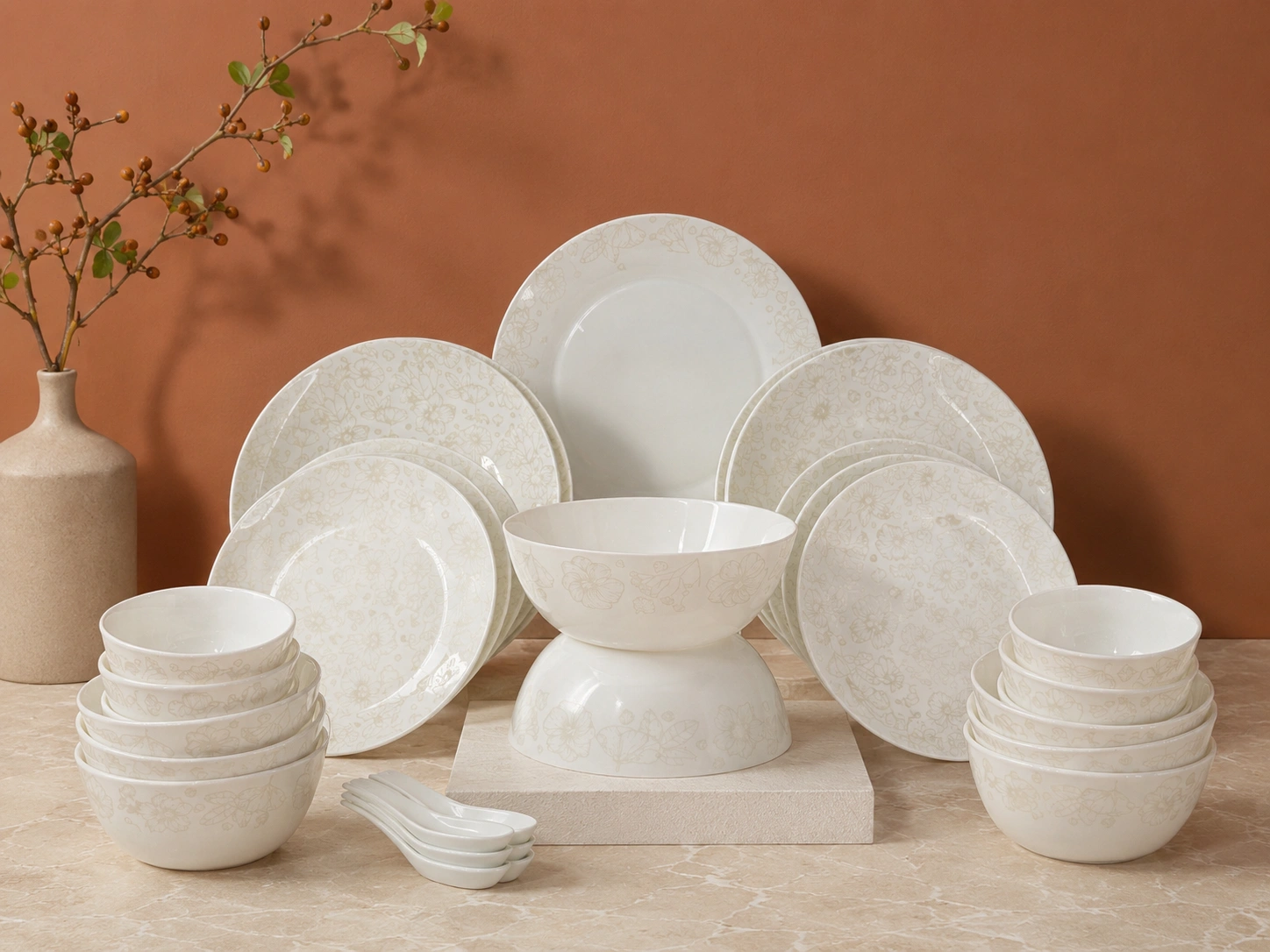 Ivory Flora Serve Set by Hira Industries