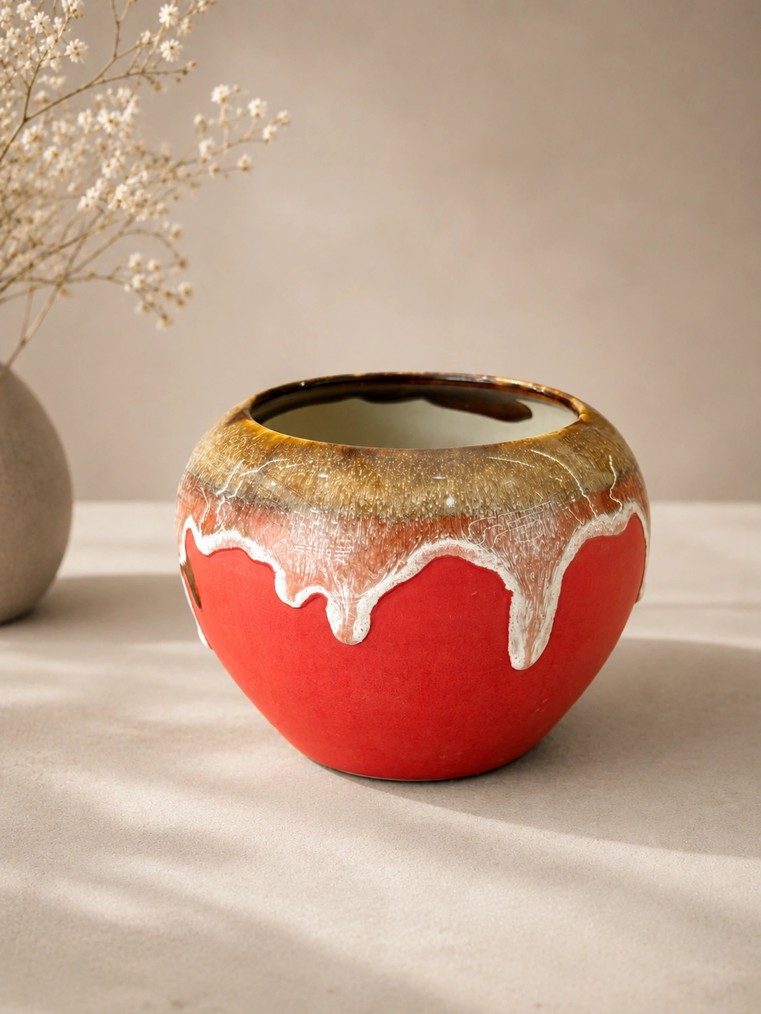 Crimson Frost Orb Ceramic Planter by Hira Industries