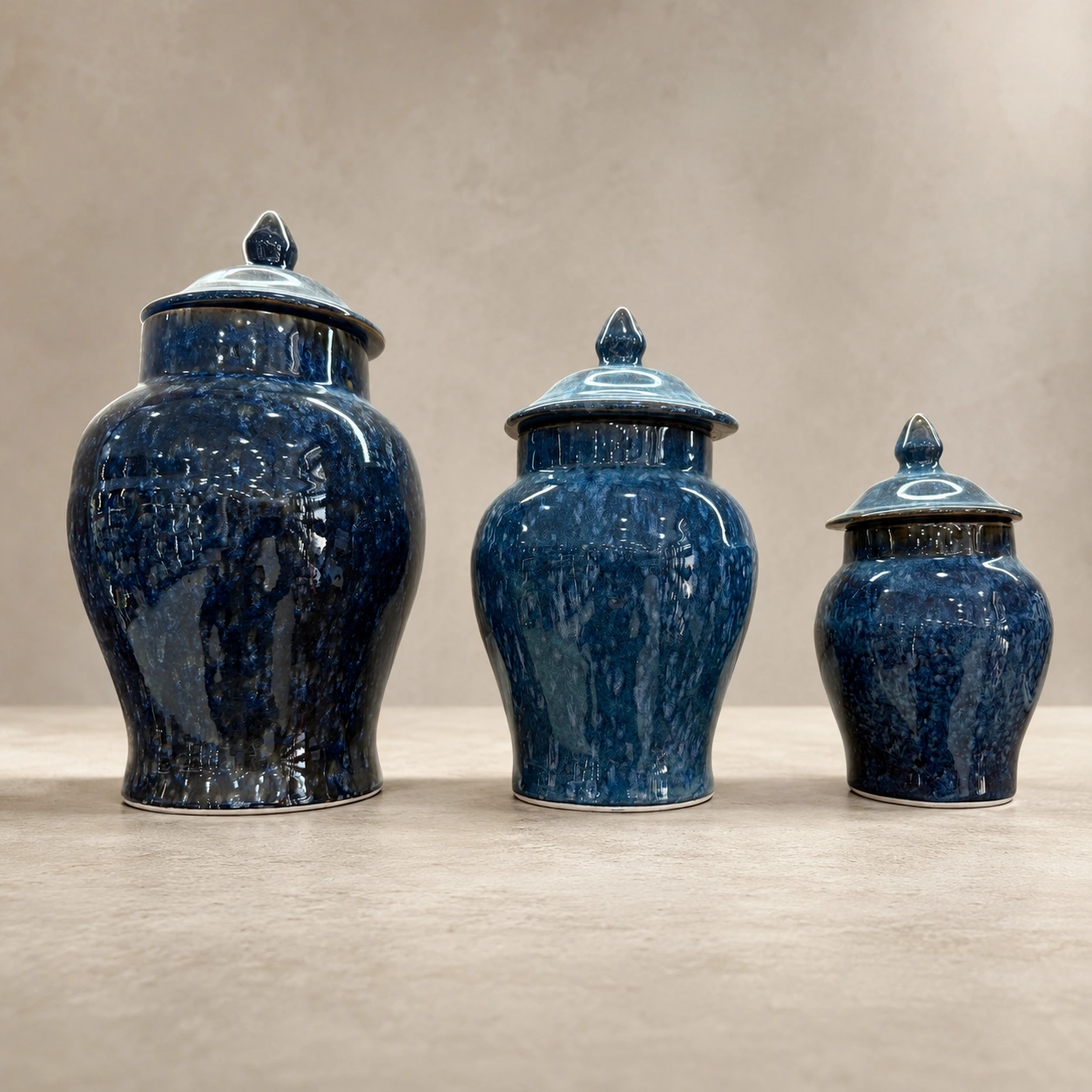 Midnight Reactive Ginger Jar Trio by Hira Industries