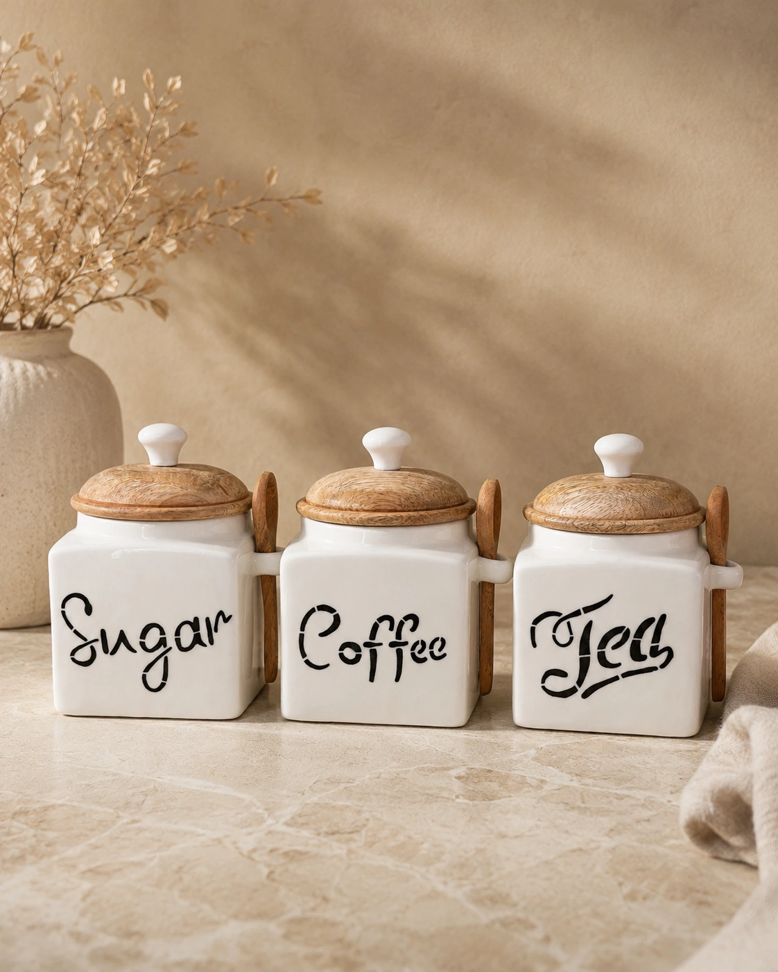 Sugar, Coffee & Tea Ceramic Canister Set by Hira Industries