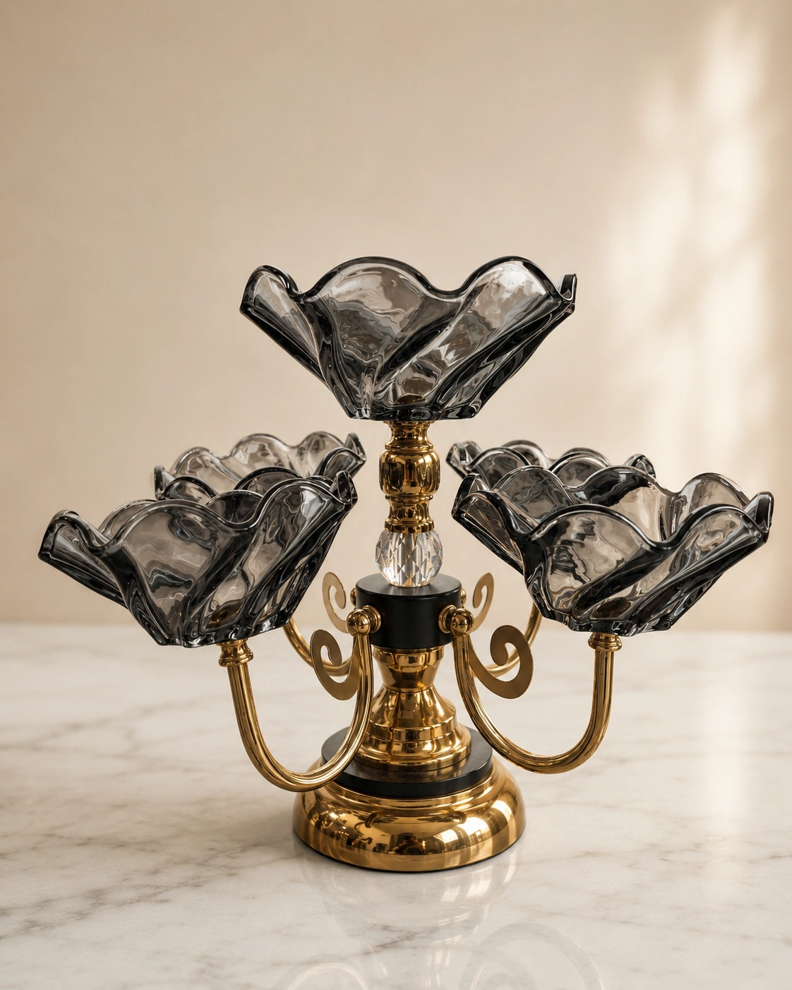 Smoked Glass Floral Serving Stand by Hira Industries
