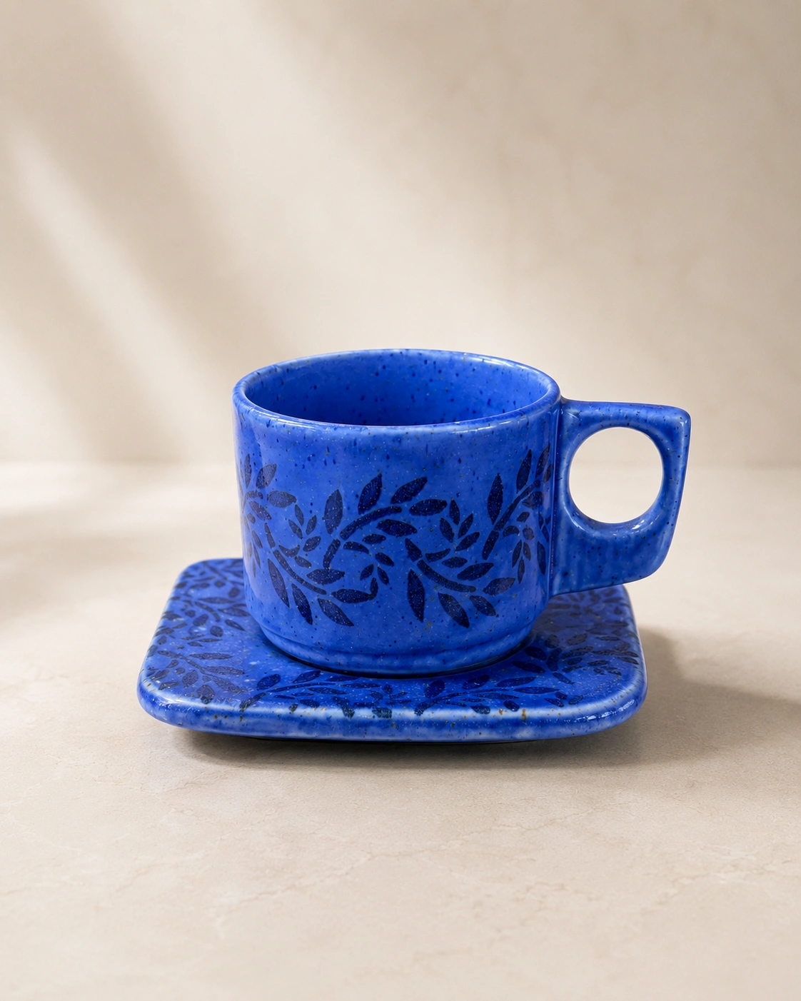 Cobalt Leaf Cup and Square Saucer by Hira Industries