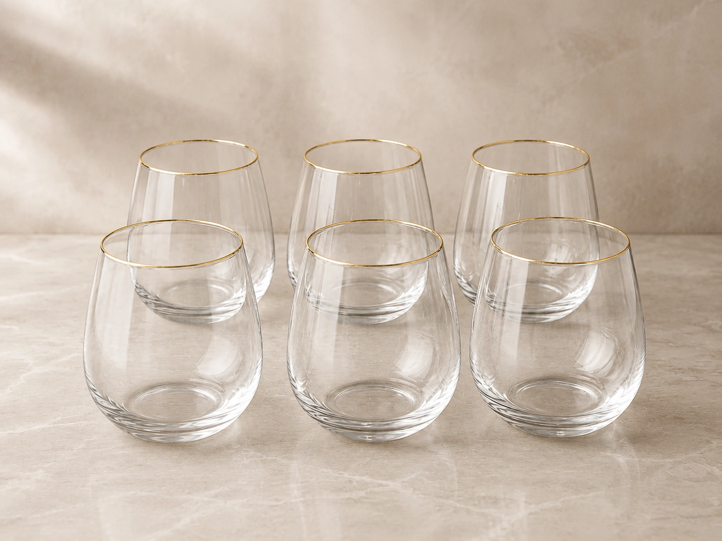 Gold Rim Stemless Glass Set by Hira Industries
