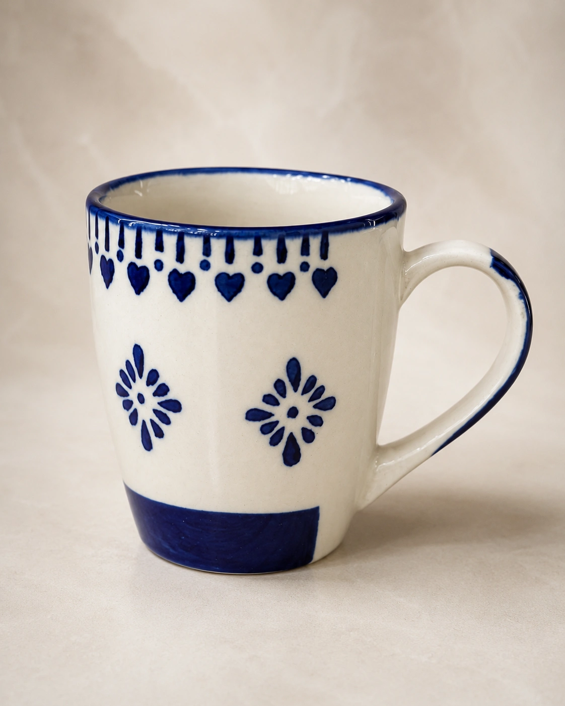 Indigo Heart Bloom Ceramic Mug by Hira Industries