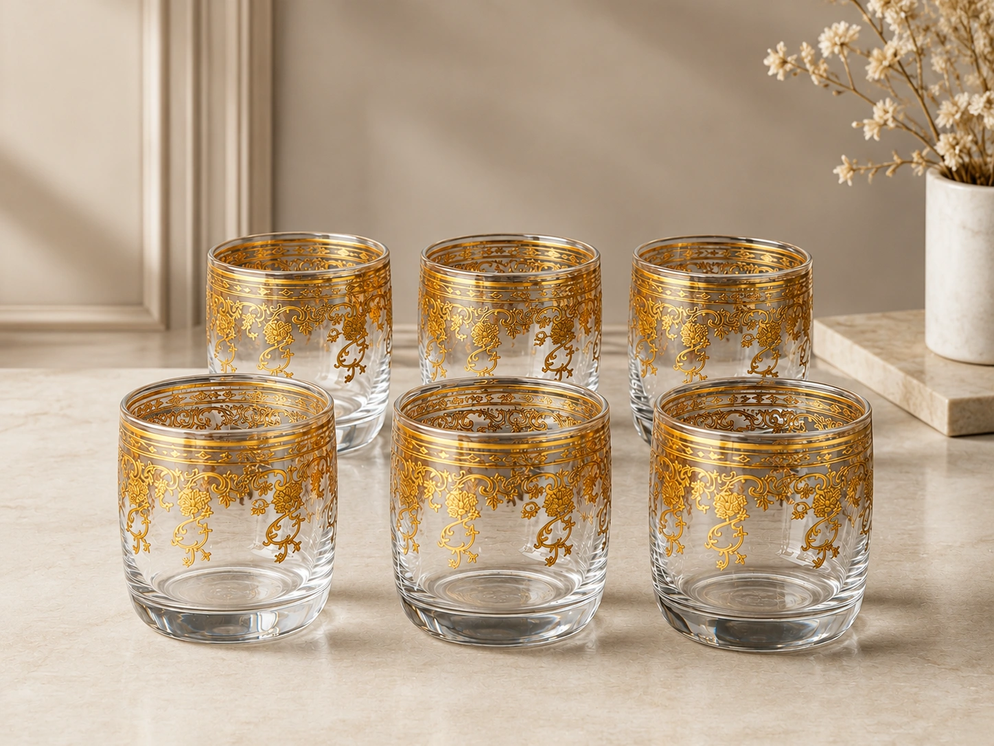 Royal Gold Filigree Glass Set by Hira Industries