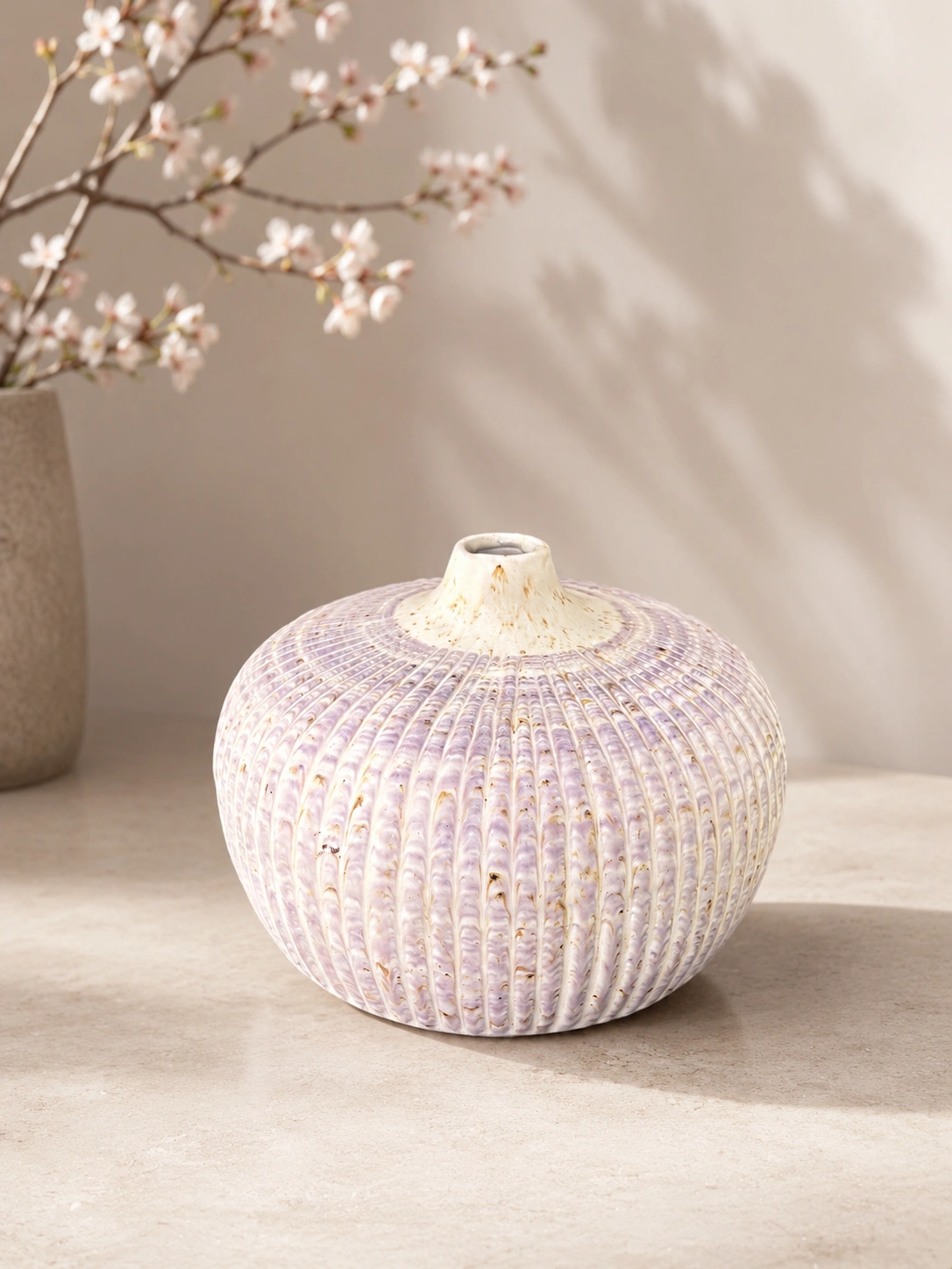 Lavender Ribbed Ceramic Bud Vase by Hira Industries