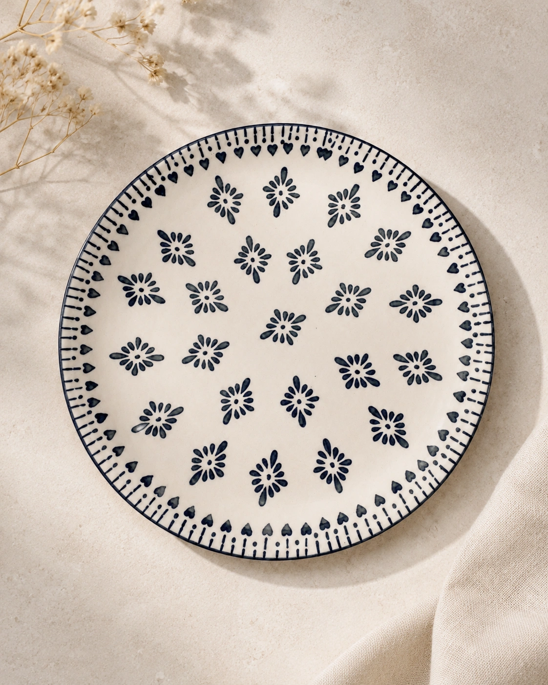 Indigo Heart Floral Serving Plate by Hira Industries