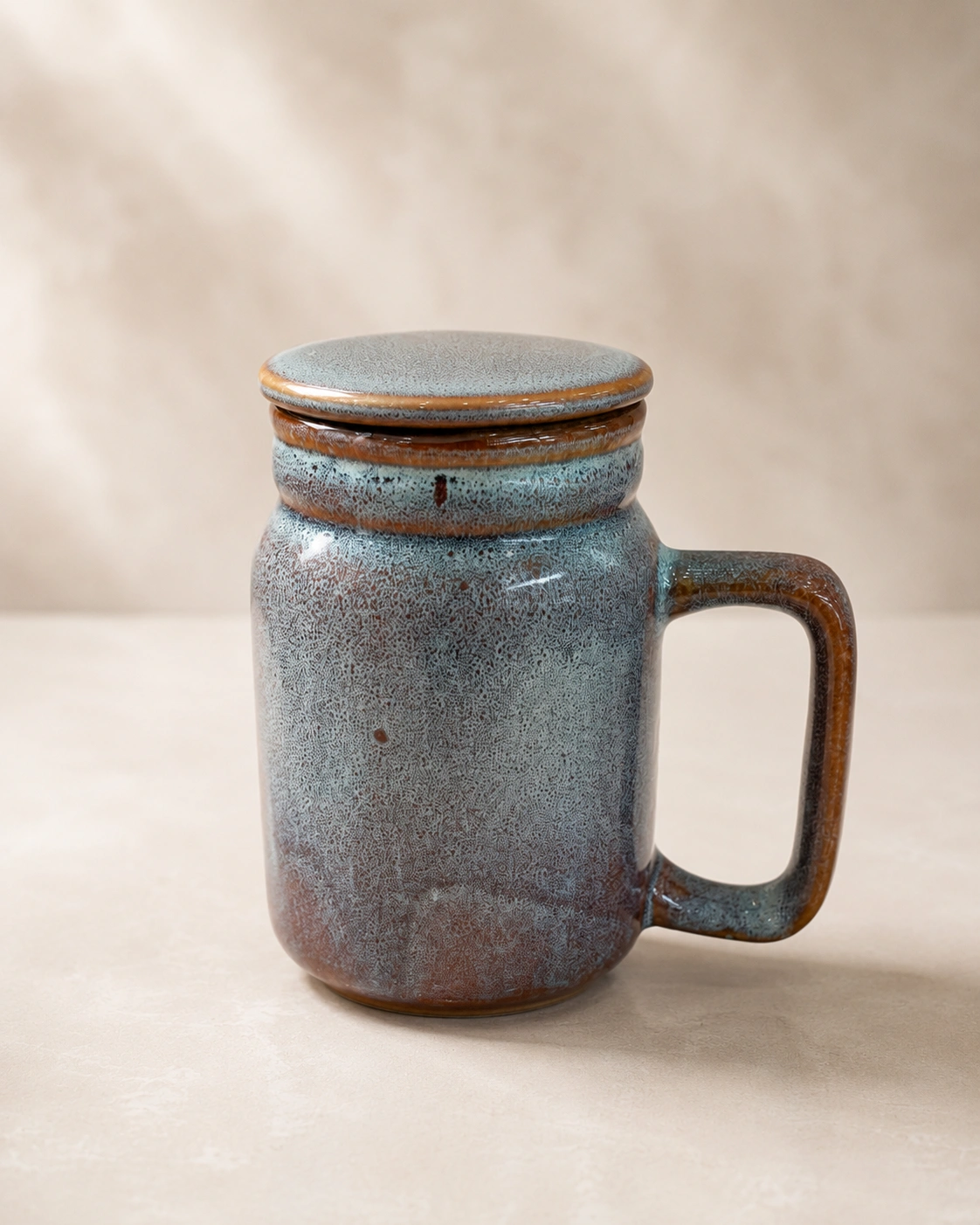 Rustic Frost Lidded Mason Mug by Hira Industries