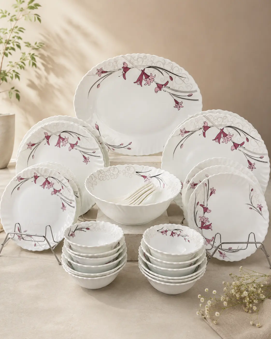 Pink Lily Scallop Dinner Set by Hira Industries