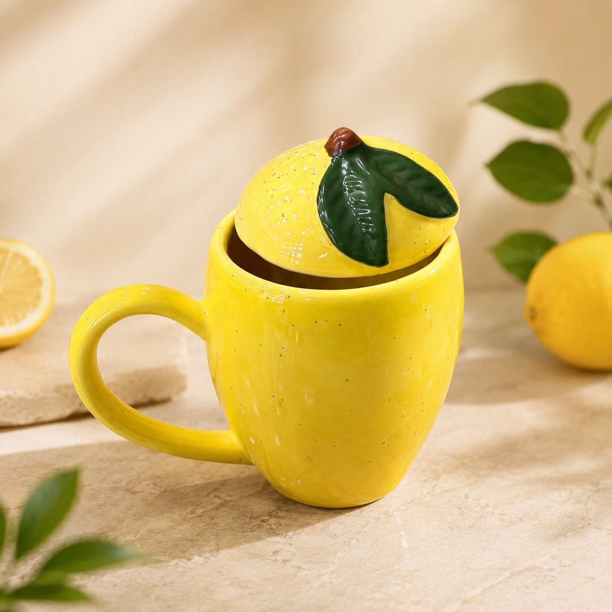 Lemon Lidded Ceramic Mug by Hira Industries