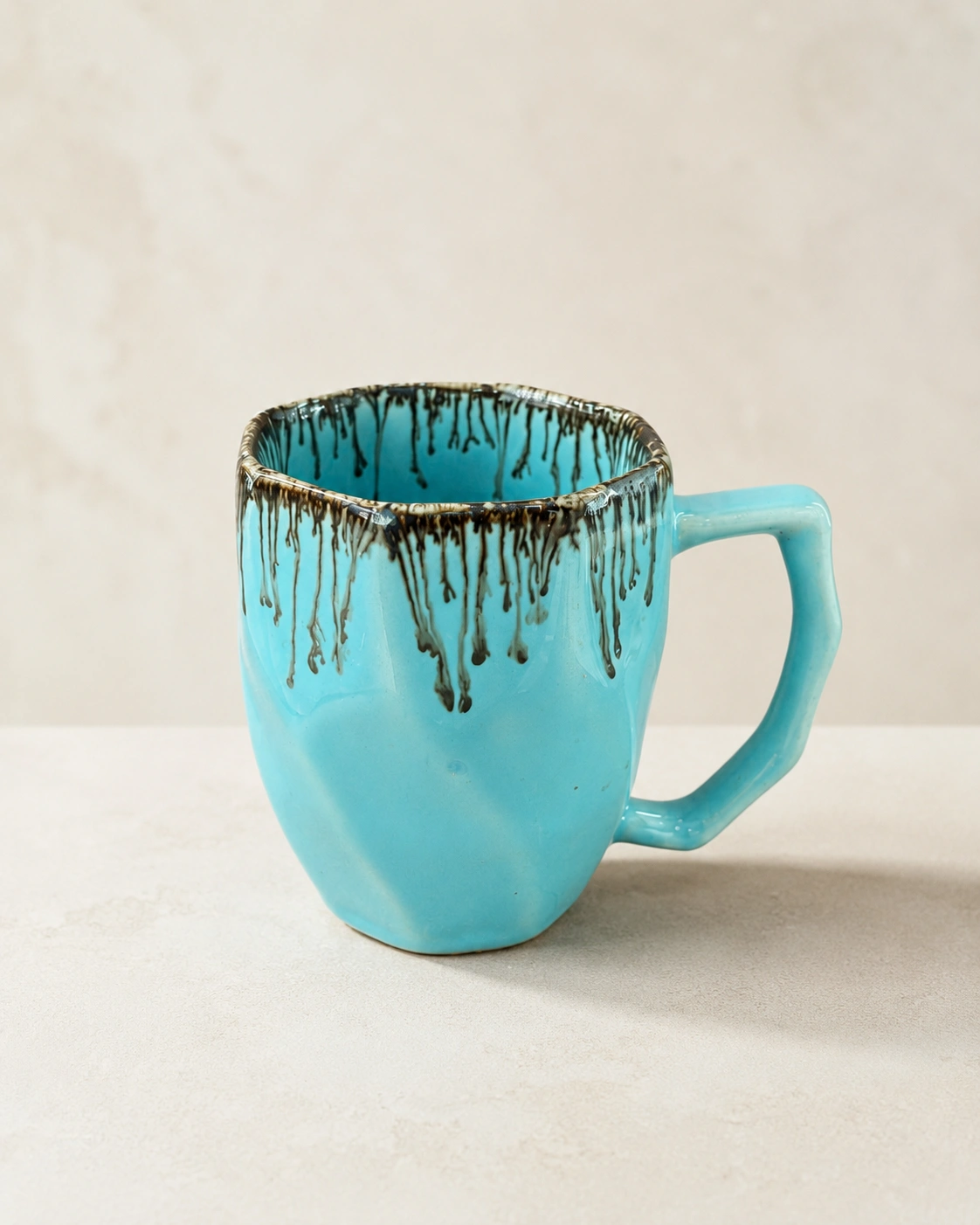 Aqua Drip Facet Ceramic Mug by Hira Industries