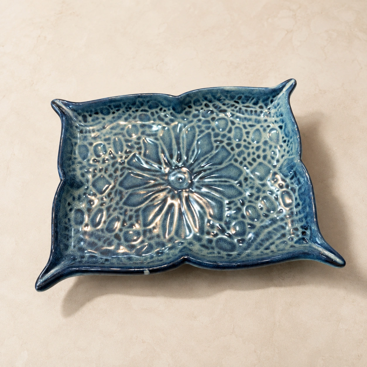 Azure Lace Embossed Rectangle Platter by Hira Industries