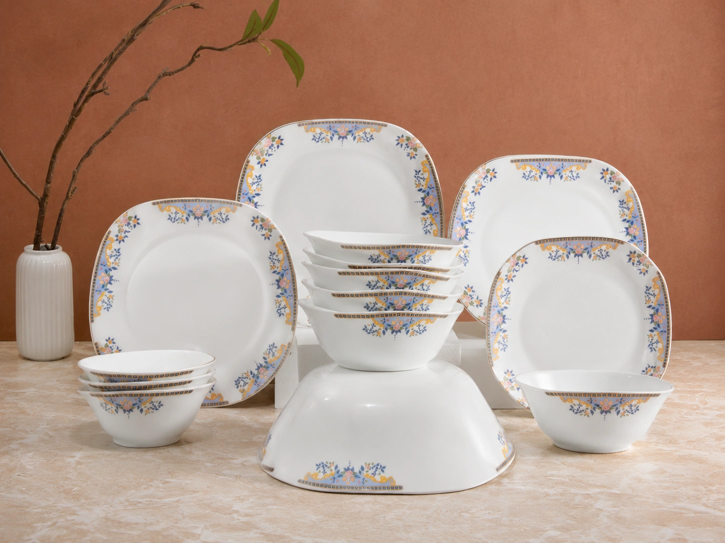 Floral Square Dinner Set by Hira Industries